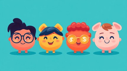 Fototapeta premium Cute Cartoon Piggy Banks
