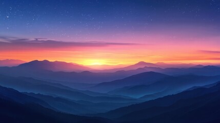 A breathtaking twilight scene of a mountainous landscape