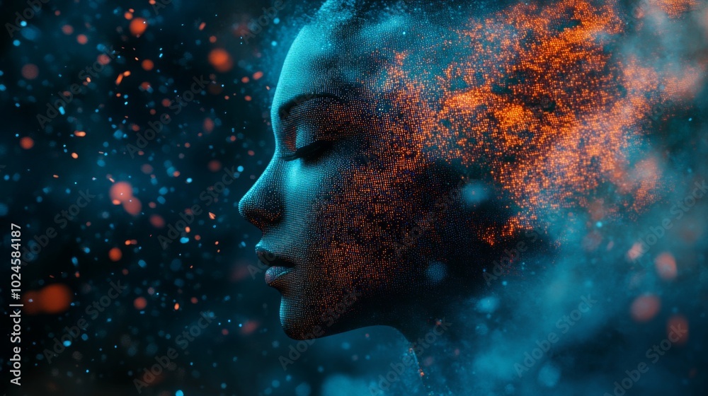 Aufkleber a mesmerizing digital artwork showcasing a woman's profile, enriched with vibrant colors and intrica