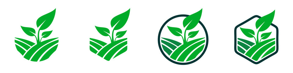 leaf plant vector logo,leaf plant and circular symbol,farming logo,editable leaf icon,farming inspiration logo design,landscape