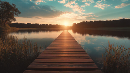 Fototapeta premium Sunrise on a pier over the lake