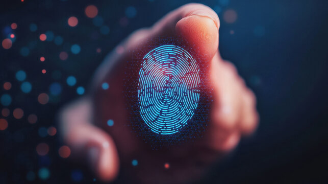 Exploring biometric technology with a glowing fingerprint scanner in a modern digital environment