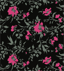 Flowers seamless pattern. vector illustration. Abstract flowers, floral vector with leaves