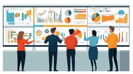Obraz premium Businesspeople Analyzing Data on Large Screens