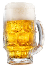 Glass of lager beer whis beer foam and water drops isolated on a white background. File contains clipping path.