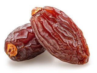 Semi-dry dates, or date palm fruits isolated on white background. File contains clipping path.