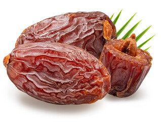 Semi-dry dates, or date palm fruits isolated on white background. File contains clipping path.