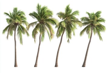 A cluster of six tall palm trees with lush green fronds at different angles, swaying slightly