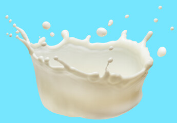 Milk splash (crown) isolated on blue background.