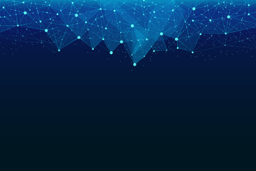 Vector illustration. Blue landscape of connected lines forms calm digital pattern, invoking sense of technological order and beauty. Concept of calm tech, digital grid, modern technology. Ad