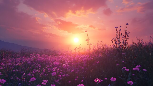 39. A beautiful sunset over a field of flowers - Powered by Adobe