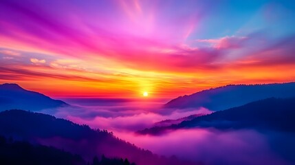 Fototapeta premium 45. A colorful sunrise over a misty valley