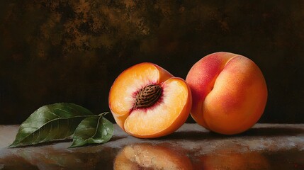 41. A pair of ripe peaches, one whole and one sliced