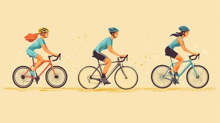 Fototapeta premium Three Cyclists Riding on a Road