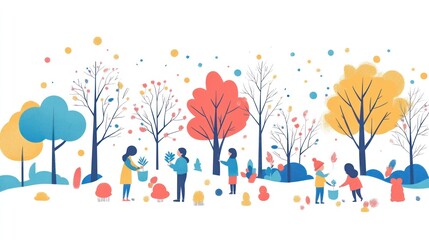 People Planting Trees in a Colorful Autumnal Forest