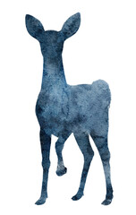 Hand drawn watercolor silhouette of deer