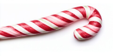 Fototapeta premium A festive candy cane with red and white stripes, perfect for holiday decorations or seasonal treats.