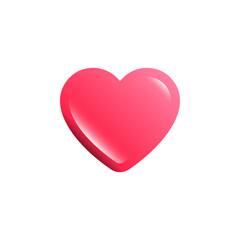 Cute red 3D heart isolated on white background. Beautiful shiny heart icon with 3d effect
