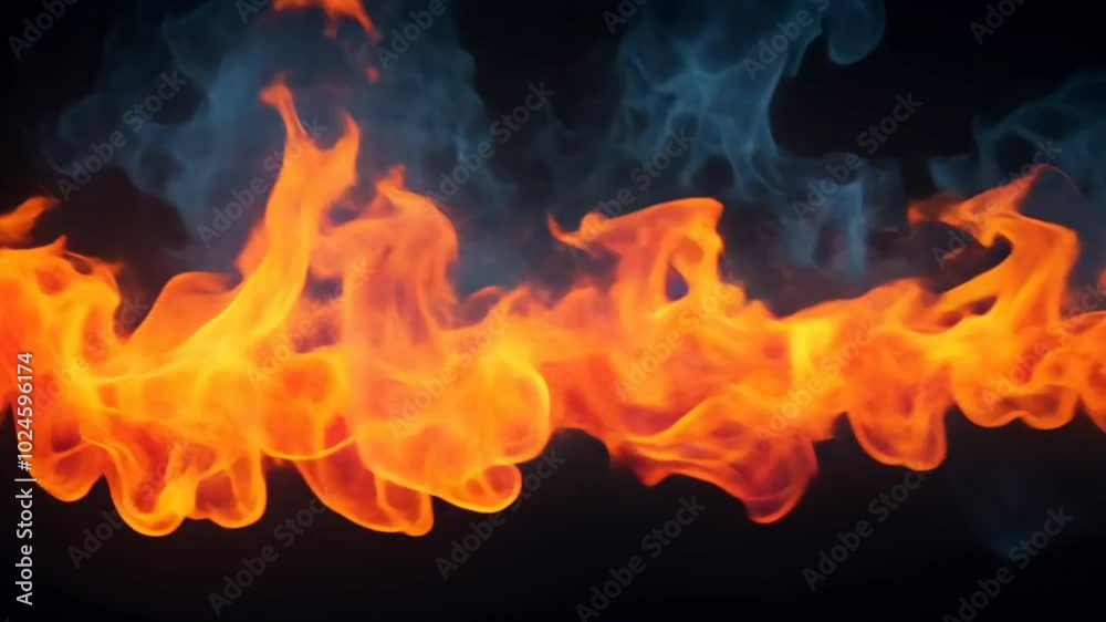 Poster fiery abstract: a mesmerizing, dynamic display of flames dancing against a dark backdrop, with strea