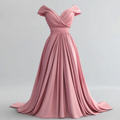 A-line V-neck long prom dress with pleated skirt.