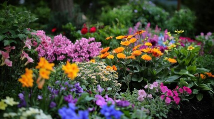 Vibrant Colorful Flower Garden in Full Bloom