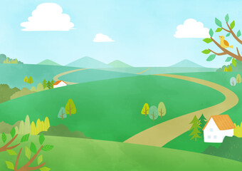 Fototapeta premium background illustration grass field and houses