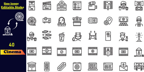 Cinema icons vector set. Movie, film, video, tv and more icon .