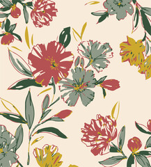 Big flowers pattern, upscale floral pattern. graphical textures floral, trendy colors pattern , flowers background with leaves. vector illustration,tropical,monochrome, abstract print