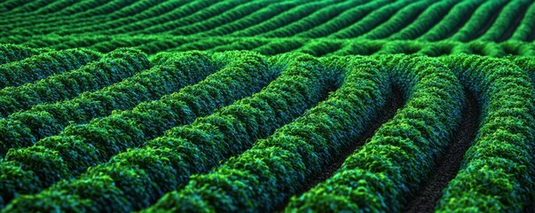 Lush Green Field Rows of Crops Agricultural Texture Organic Farming