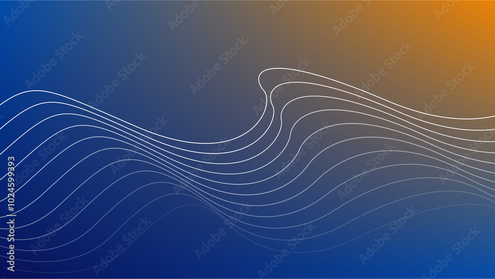 Wall mural printsound wave lines over orange and blue background