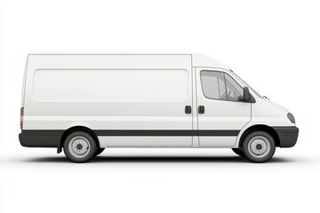 A plain white delivery van with a clean, smooth surface. The van is parked in profile, showcasing