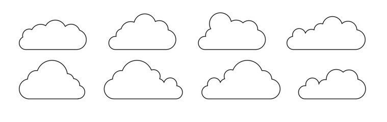 Clouds line art icon. Databases networking software image cloud and synoptics concept. Vector