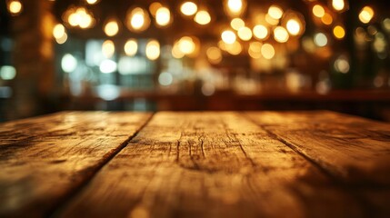 A rustic wooden table surface with visible grain and texture in the foreground