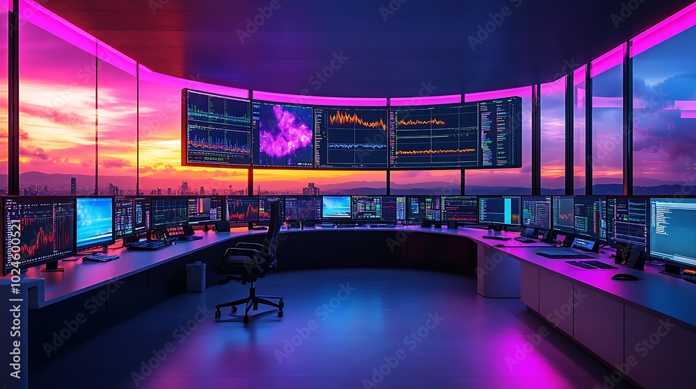 Wall mural a modern weather control room where scientists compare satellite data with ground observations on in