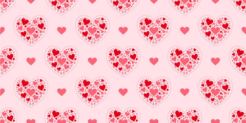 Romantic Heart Seamless Pattern with Floral Elements