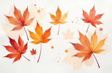 Fototapeta premium Autumn background design with watercolor brush texture, floral and botanical leaves hand-painted in watercolor. Abstract Art Wallpaper design for Wall art