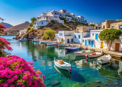 Scenic Portrait of Pollonia Fishing Village, Milos Island, Greece - Coastal Charm and Serenity