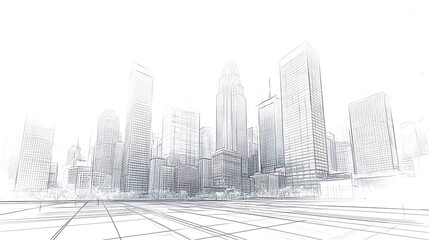 Hand Drawn Sketch Cityscape Modern Architecture Urban Skyline Illustration