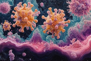 visual representation of colds and viruses including the coronavirus is depicted through a dynamic scientific lens highlighting the importance of medicine and health awareness