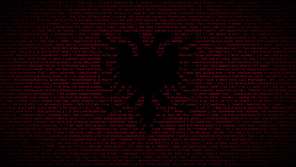 Binary code on flag of Albania. Program source code or Hacker concept on Albanian flag. Albania...