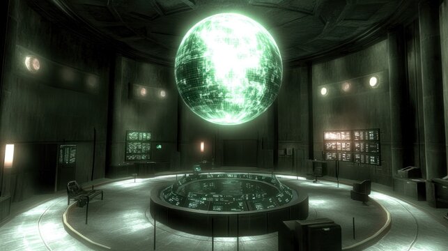 Futuristic Control Room with Glowing Orb and Console