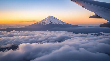 朝焼けに浮かぶ雲海の富士山