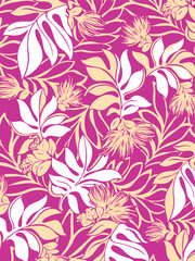 Big flowers pattern, upscale floral pattern. graphical textures floral, trendy colors pattern , flowers background with leaves. vector illustration,tropical,monochrome