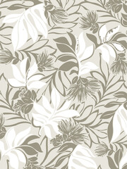 Big flowers pattern, upscale floral pattern. graphical textures floral, trendy colors pattern , flowers background with leaves. vector illustration,tropical,monochrome