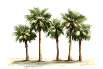 Obraz premium Three palm trees against a white background.