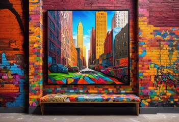 Obraz premium vibrant colorful brick wall illustrating dynamic light shadows bright tones urban landscape, texture, paint, design, street, art, pattern, background, beams
