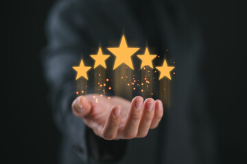 Customer Experience Concept, Best Excellent Services Rating for Satisfaction present by Hand of...