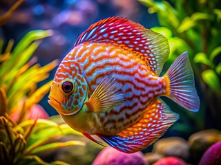 Stunning Isolated Discus Fish in a Saltwater Aquarium Setting for Marine Enthusiasts and Aquarists