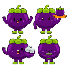 Obraz premium Cute Mangosteen Fruit Character Mascot Illustration