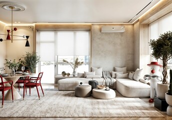 Fototapeta premium Modern and luxurious living room in a minimal concept design..